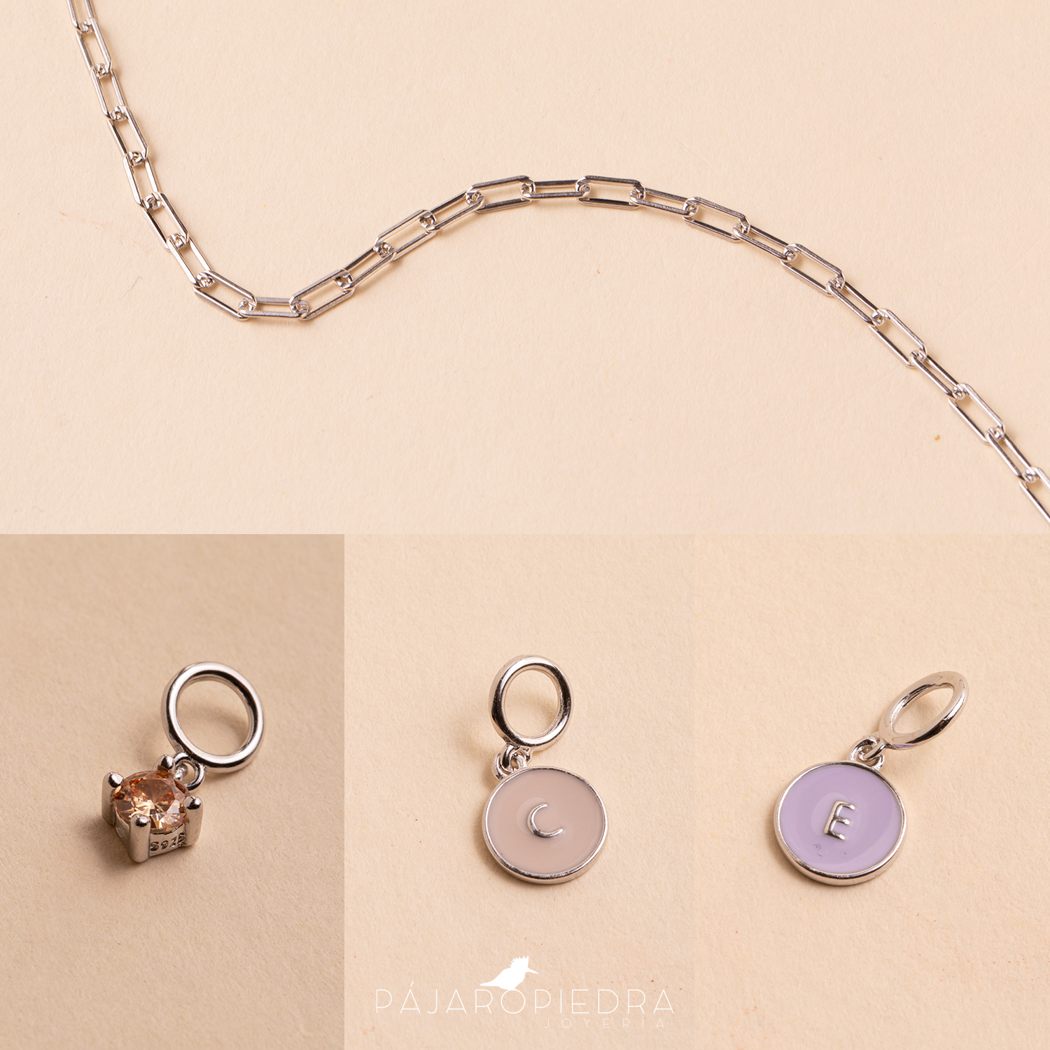 Collar Charms Plateado- Cadena Clip ¡Personalízalo!