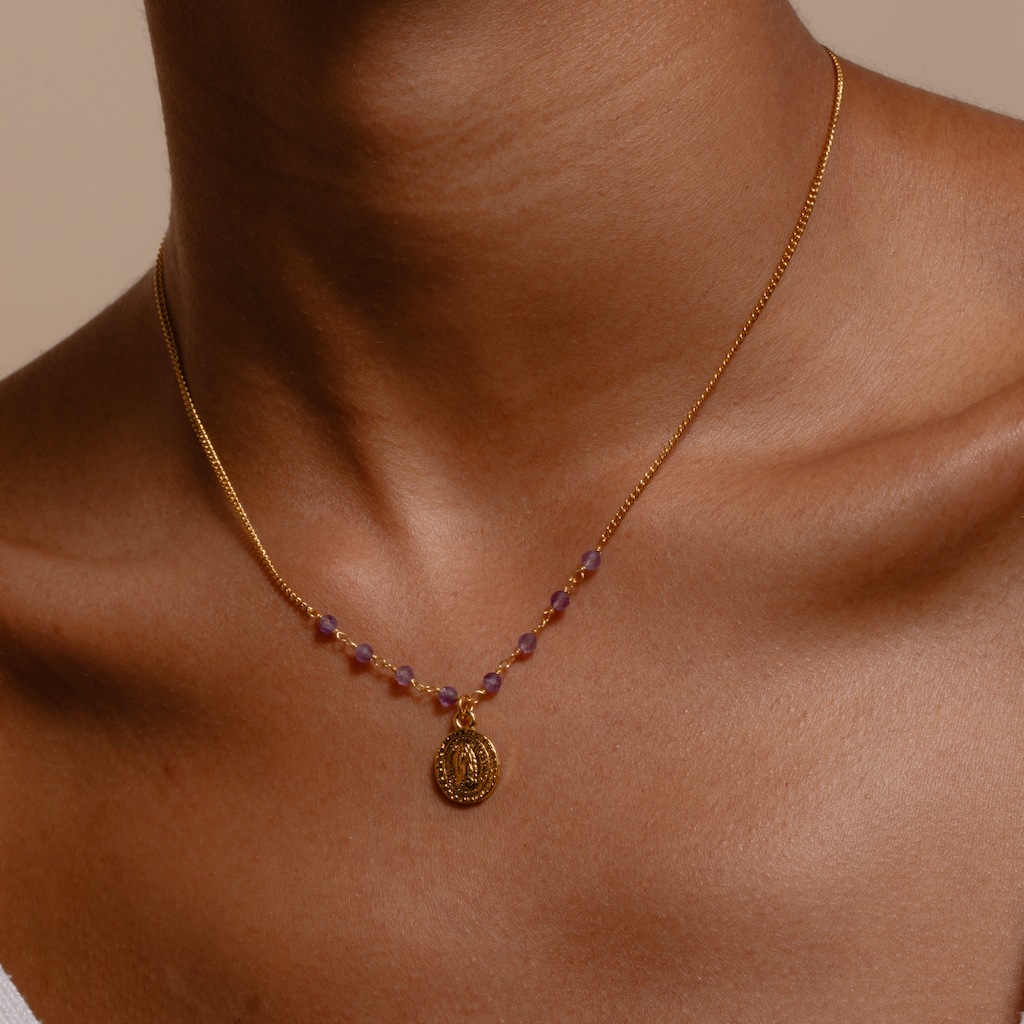 Collar Virgen luz línea piedras
